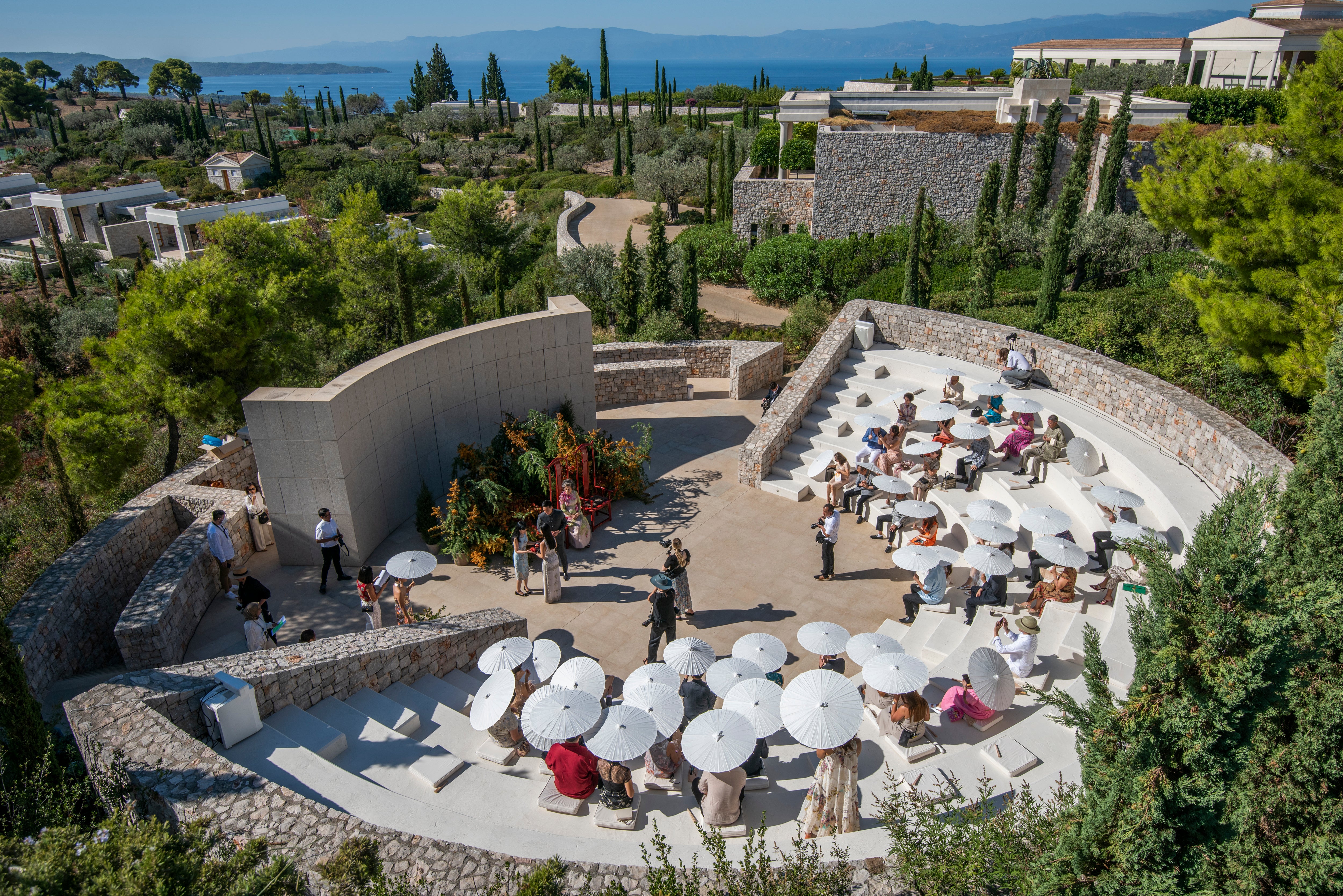 guests seated for an outdoor tea ceremony