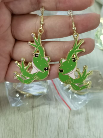 Green Tree Frog Earrings