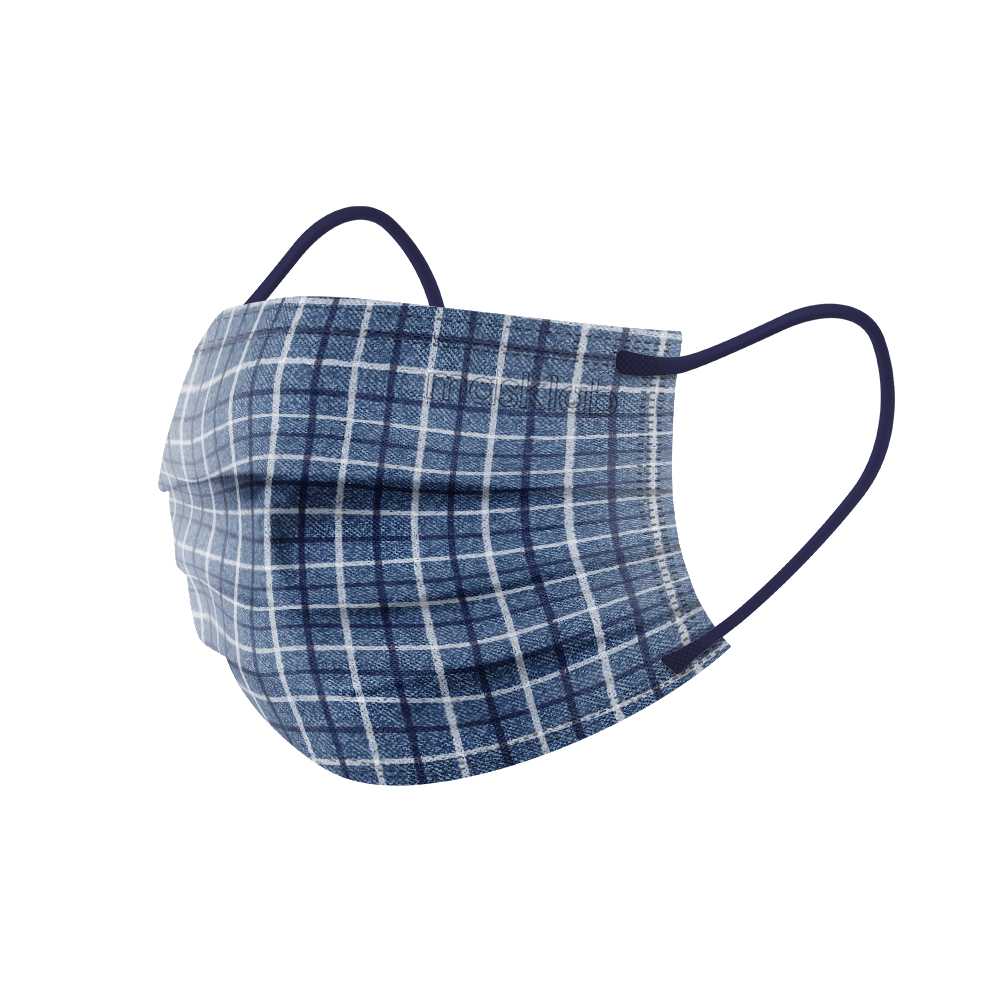 Demin Plaid Adult 3 Ply Surgical Mask 20 Pouch Of 10 Masklab Hk