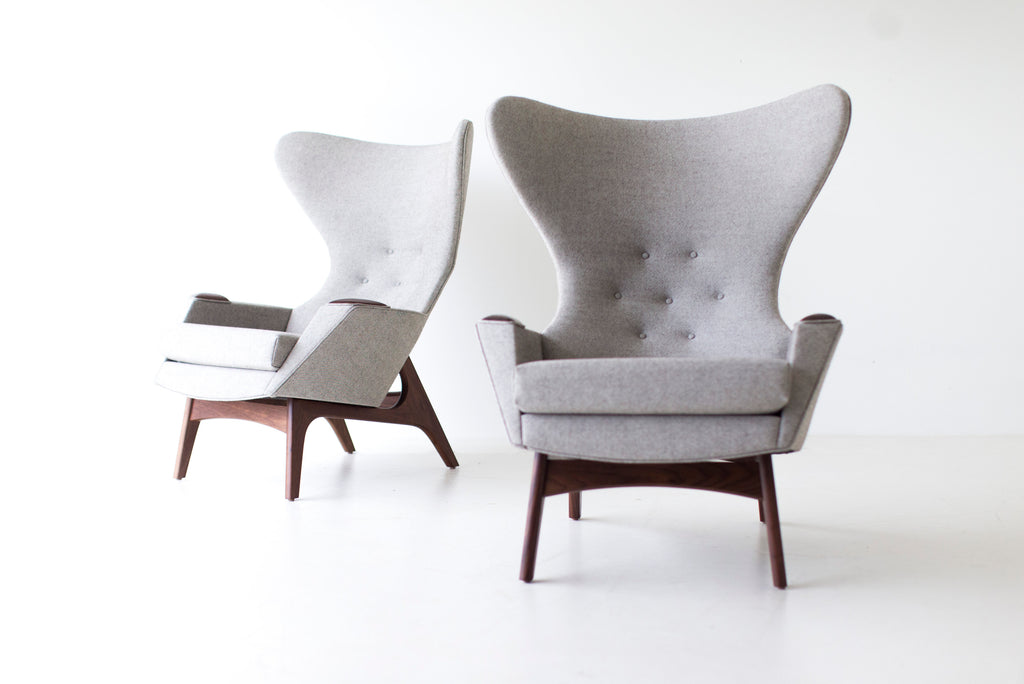 Craft Associates Modern Wingback Chairs - 1407 - In Grey Wool Fabric 01