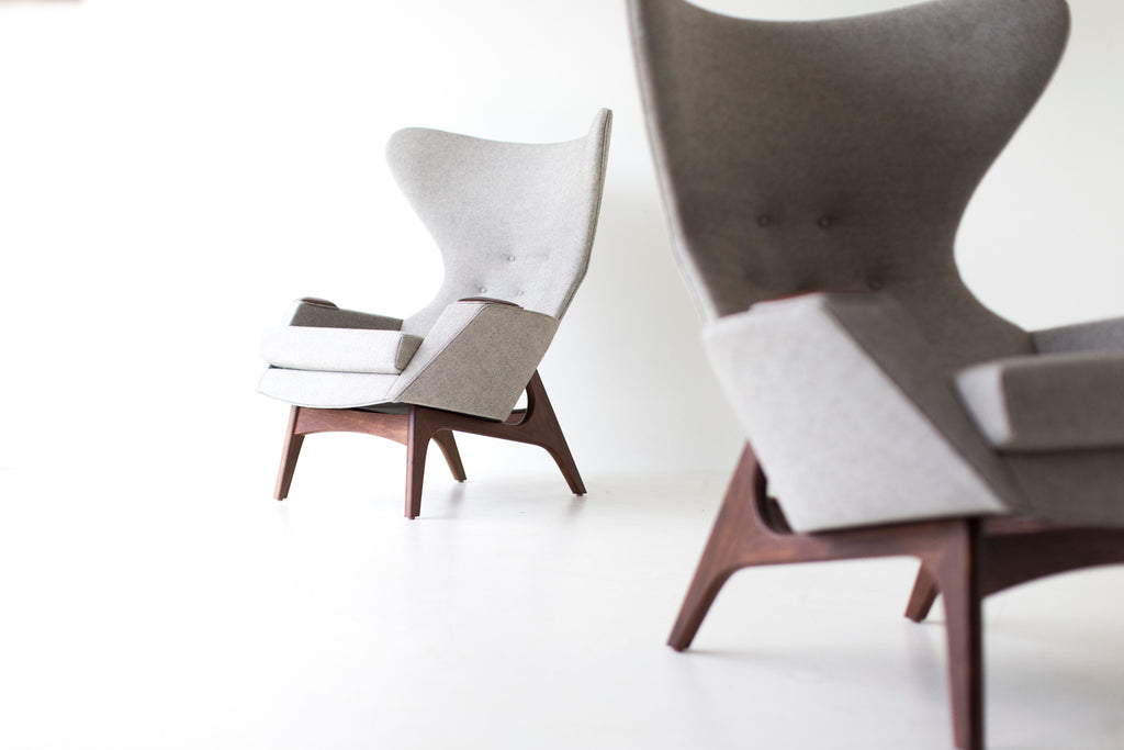 Craft Associates Modern Wingback Chairs - 1407 - In Grey Wool Fabric 02