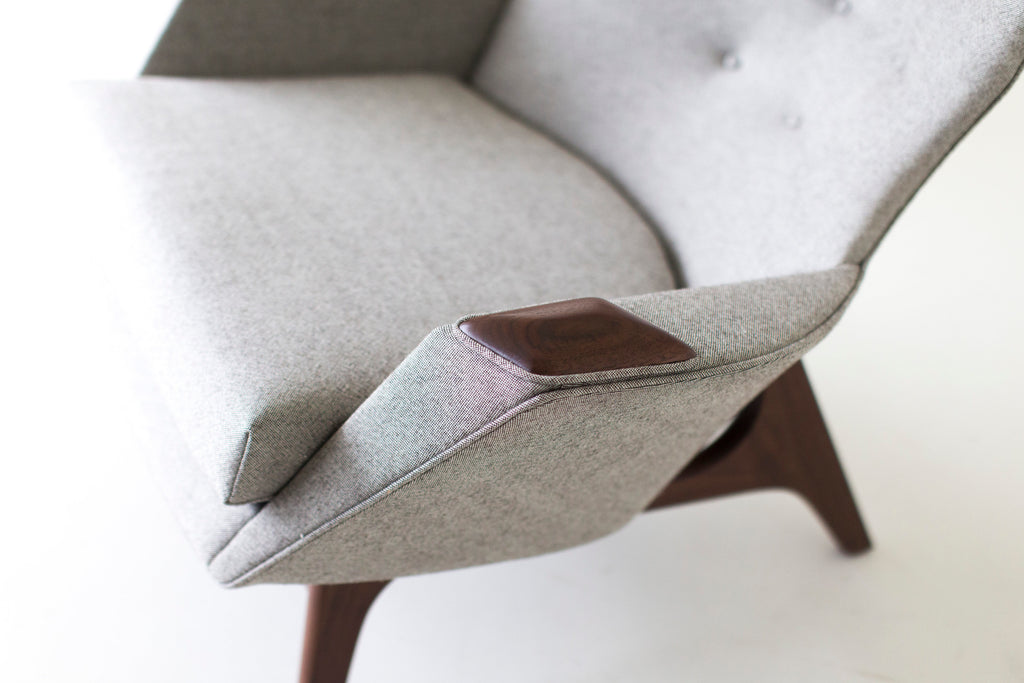 Craft Associates Modern Wingback Chairs - 1407 - In Grey Wool Fabric 03