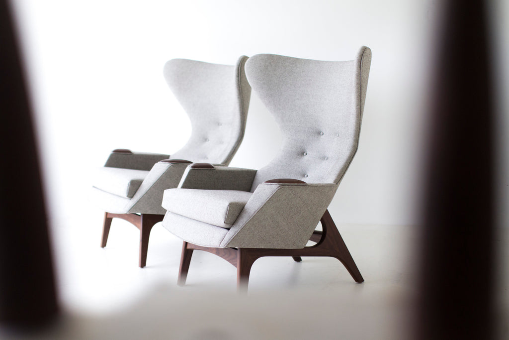 Craft Associates Modern Wingback Chairs - 1407 - In Grey Wool Fabric 06