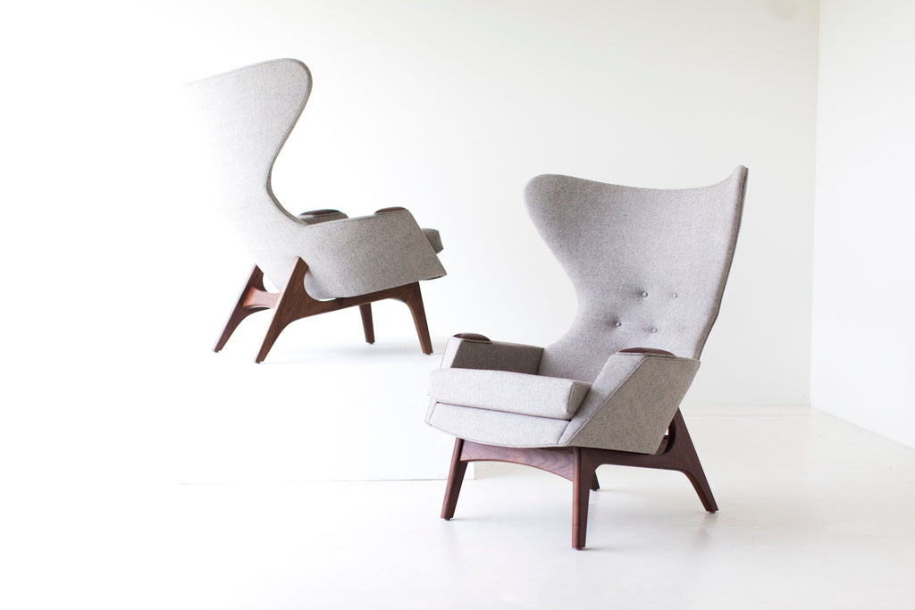 Craft Associates Modern Wingback Chairs - 1407 - In Grey Wool Fabric 10
