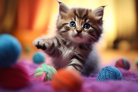 Cute kitten playing with wool