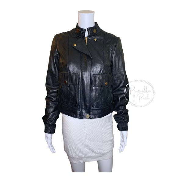 TORY BURCH Leather Richard Bomber Jacket Black – Priscilla Posh