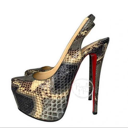 Christian Louboutin Black Gold Leather Divinoche Crisscross Platform Sandals 36.5