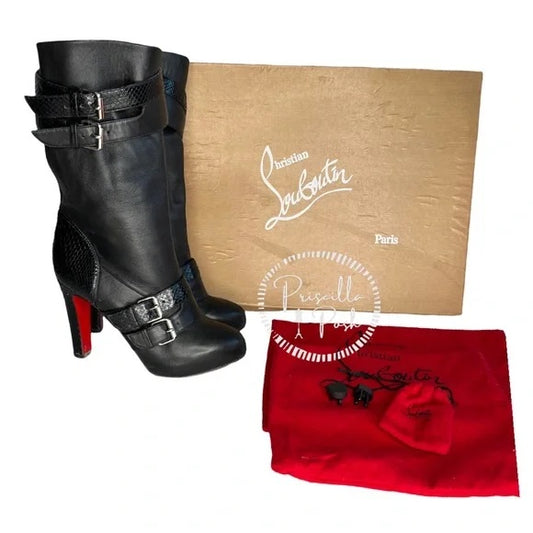 Christian Louboutin Napoleona Leather Spiked-toe Knee Boots in Black