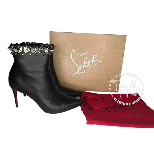 Christian Louboutin Snakilta Spiked Leather Ankle Boots in Black