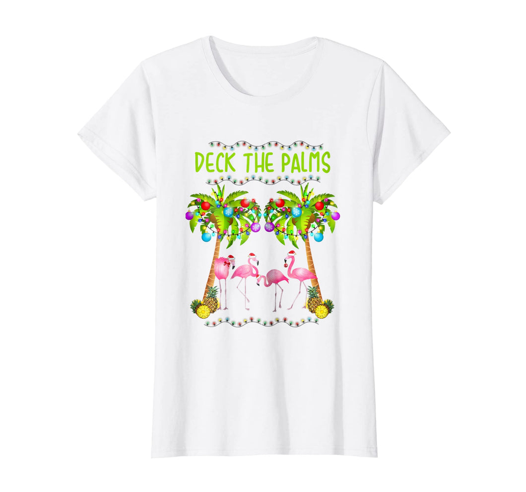 Deck the Palms Merry Flamingo Christmas T-shirt | funny tees