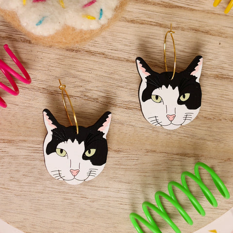 Black and White Cat Earrings