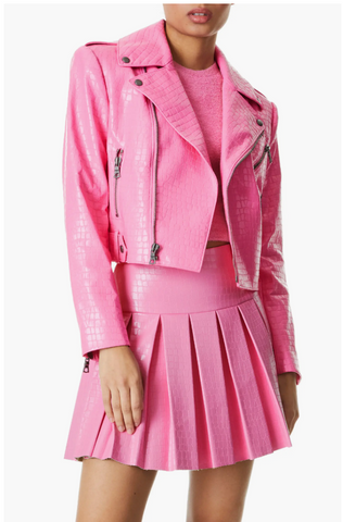 Pink Croc Fake Leather Jacket