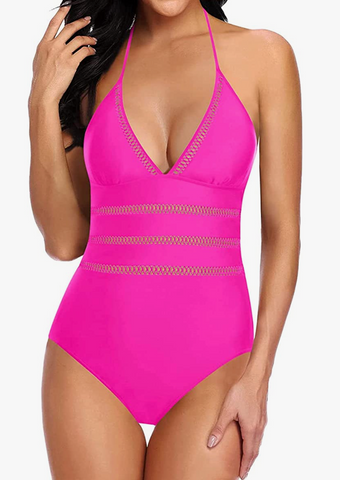Woman in Neon Pink swimsuit