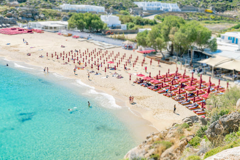 Tilt Shift Super Paradise Beach Mykonos, Greece