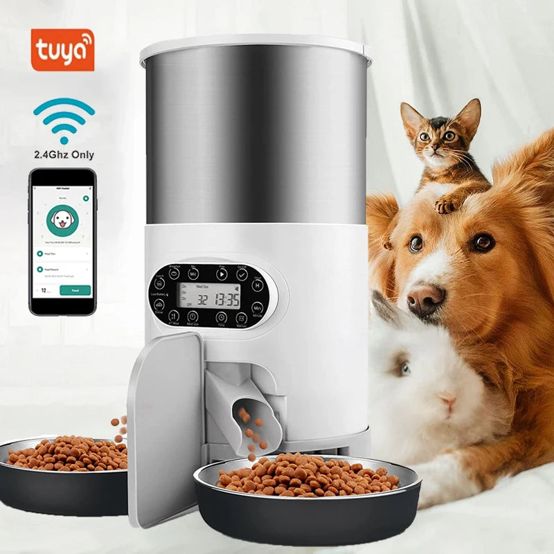 Smart APP Pet Feeder Automatic Dispenser Suitable For Small And Medium-Sized Dogs, Remote Feeding to ensure that your fur Baby will be well fed while you are not at home.