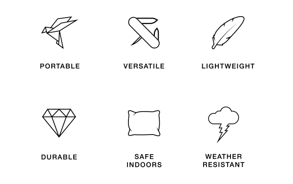 Bean Bag Tech Features: Portable, Versatile, Lightweight, Durable, Safe Indoors, Weather Resistant