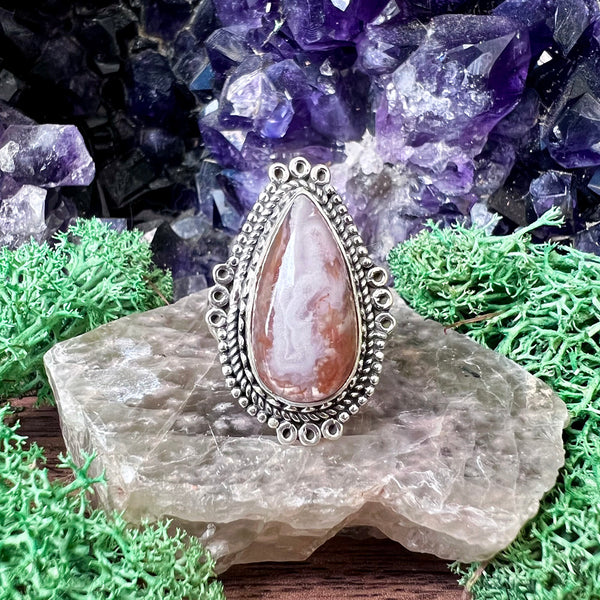 Crazy Lace Agate Teardrop Boho Sterling Silver Ring US 9 SS-100