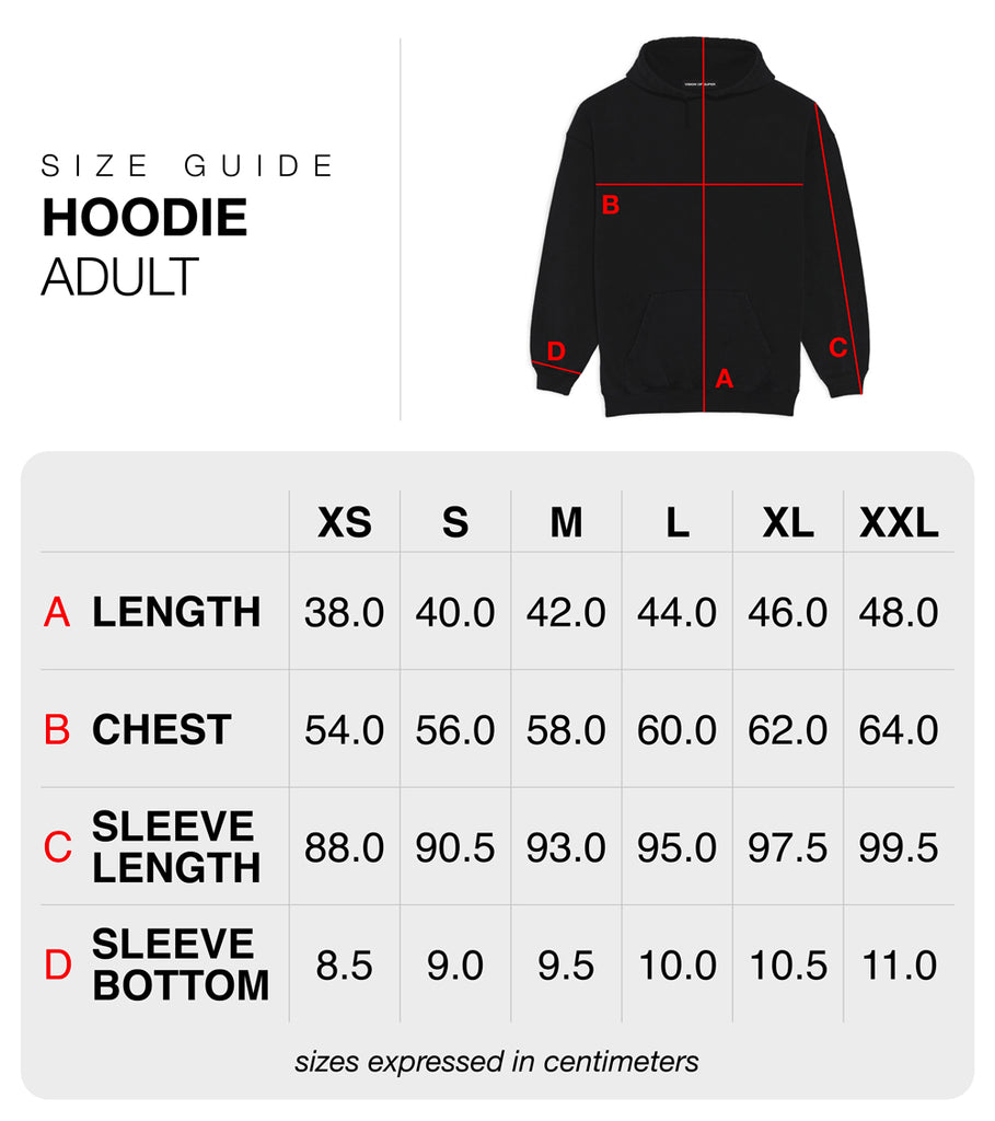 Size guide hoodie | Phobia Archive