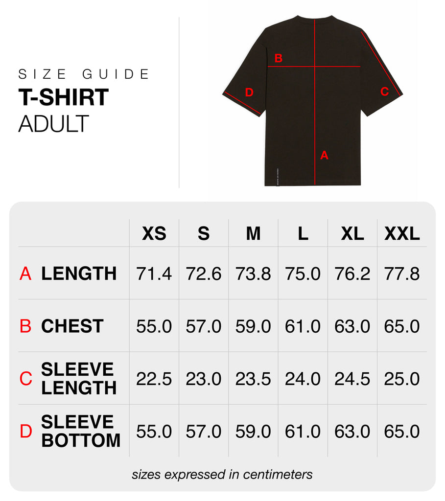 Size guide t-shirts