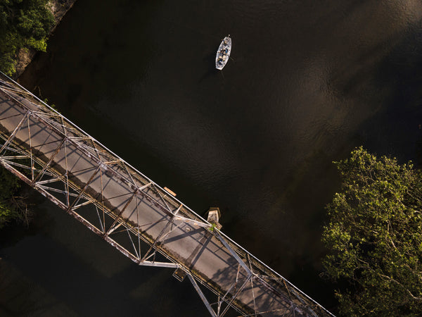 Fly Fishing River Boat Image from Drone