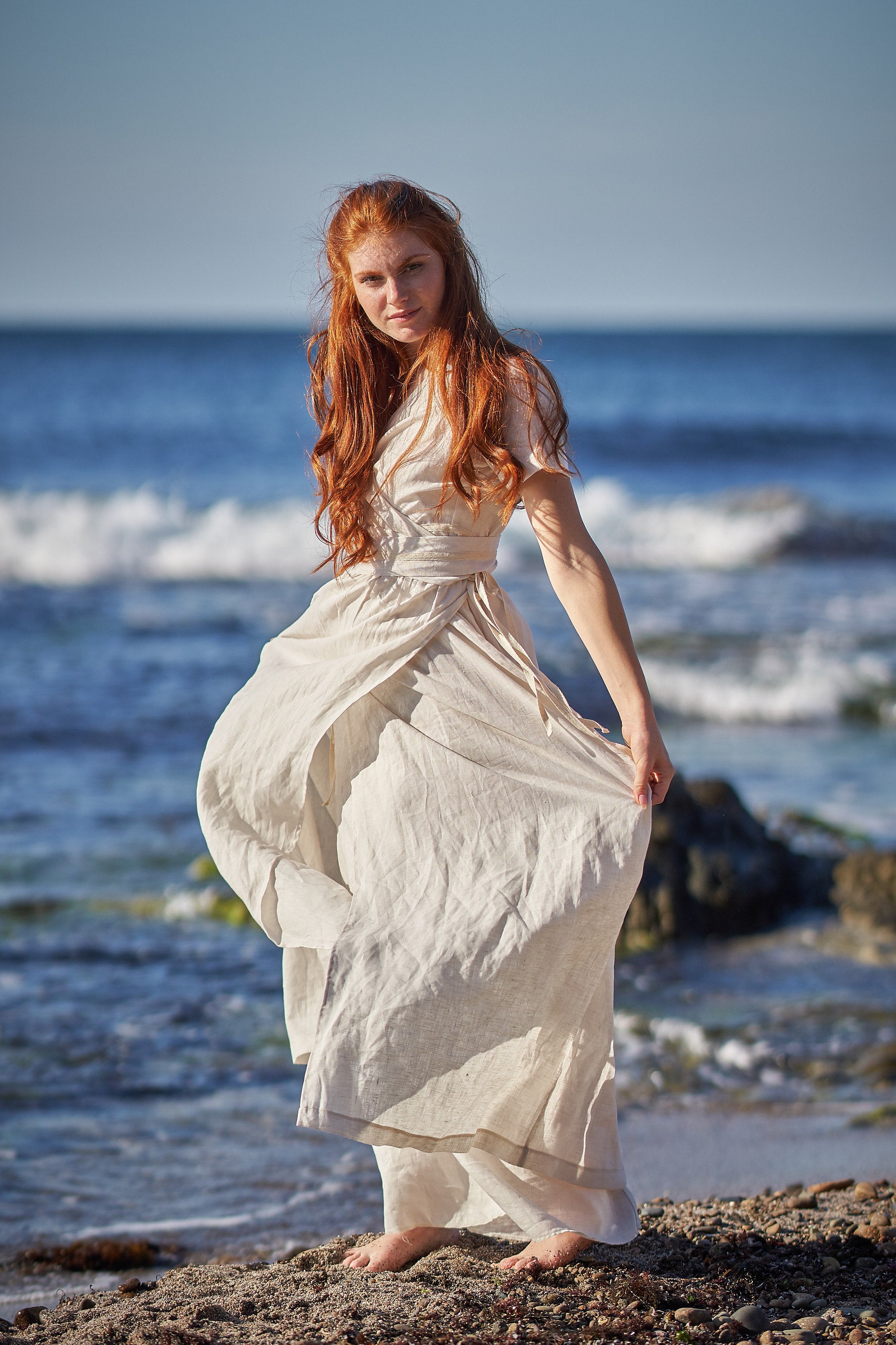 Linen Wrap Dress with Belt | VisibleArtShop