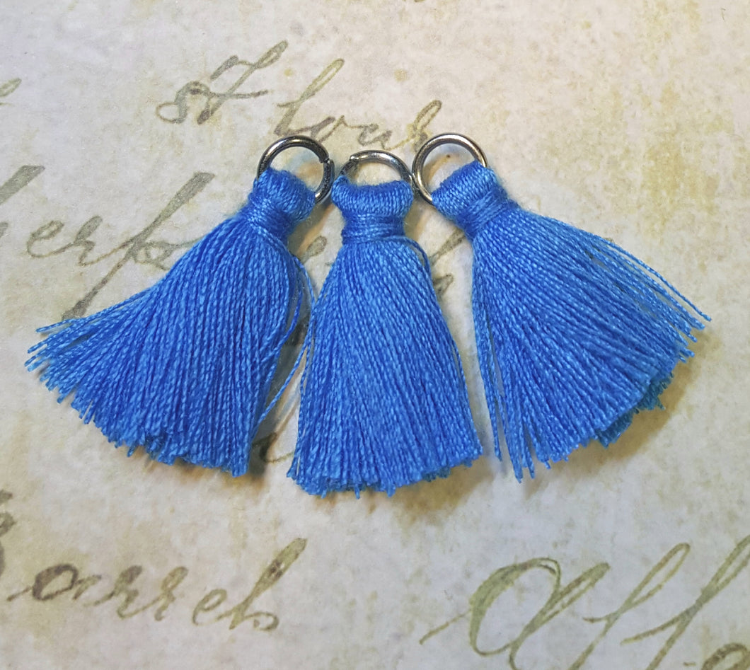 Tassel Charms Cotton Meduim Blue Handmade Earrings Tassel Necklace Mala DIY