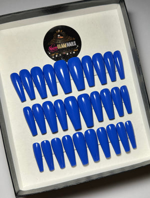 30 Nails Set | Classic Blue Nails | Long Coffin - Shaye Glam Nails