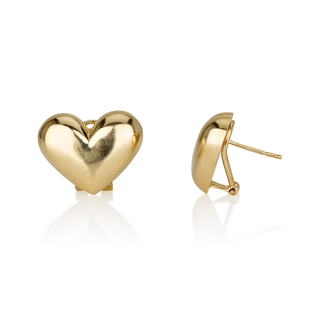 עגילי זהב צהוב בצורת לבבות צמודים לאוזן מדגם:  Shiny Heart