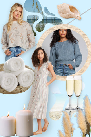 beach inspired moodboard with new arrivals