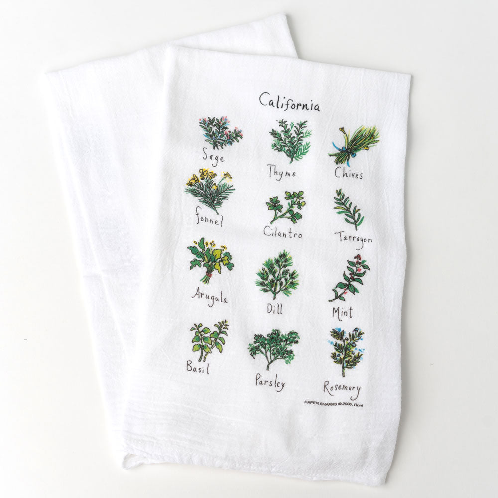 Culinary Herbs Tea Towel - Linen Kitchen Hand Towels - Dear Keaton