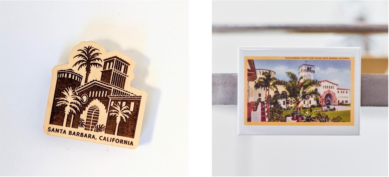 Wood magnet of the courthouse and a rectangular vintage image magnet