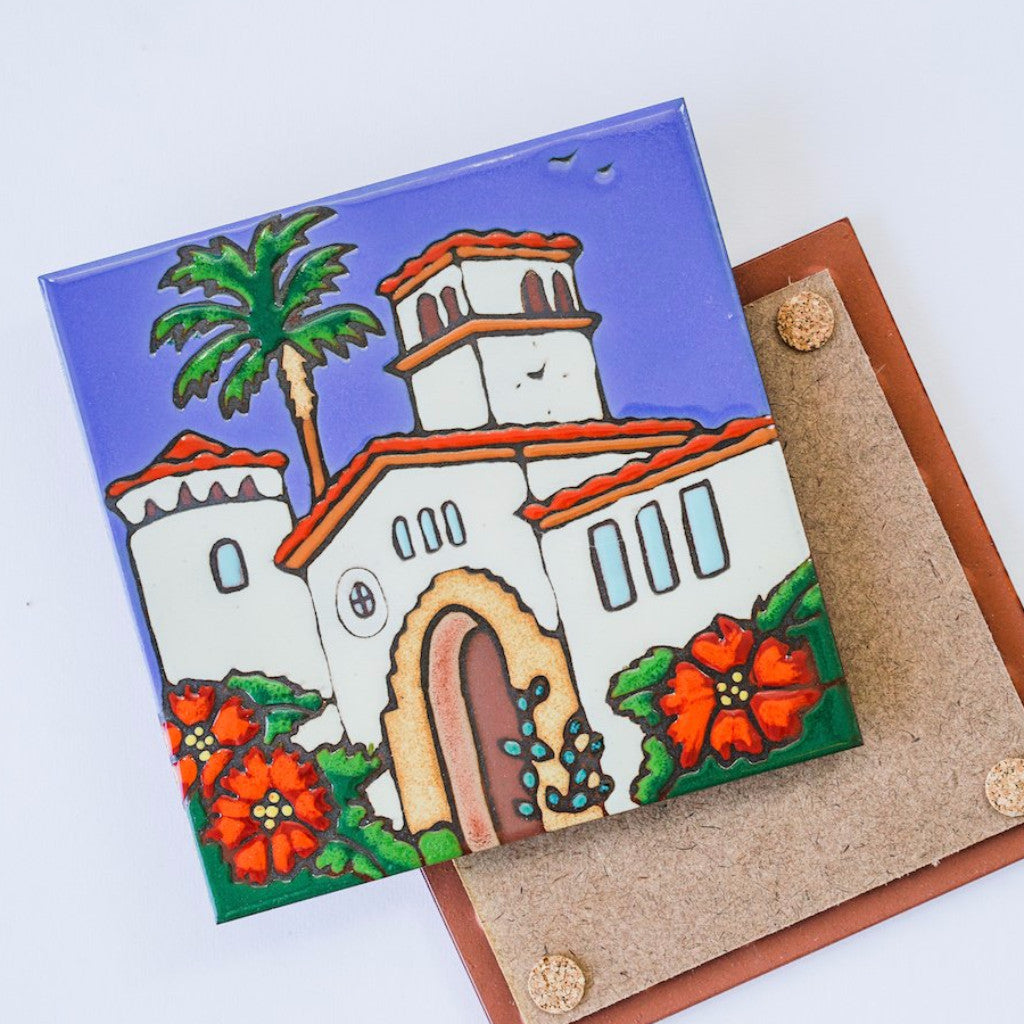 Hand painted trivet with the image of the Santa Barbara Courthouse