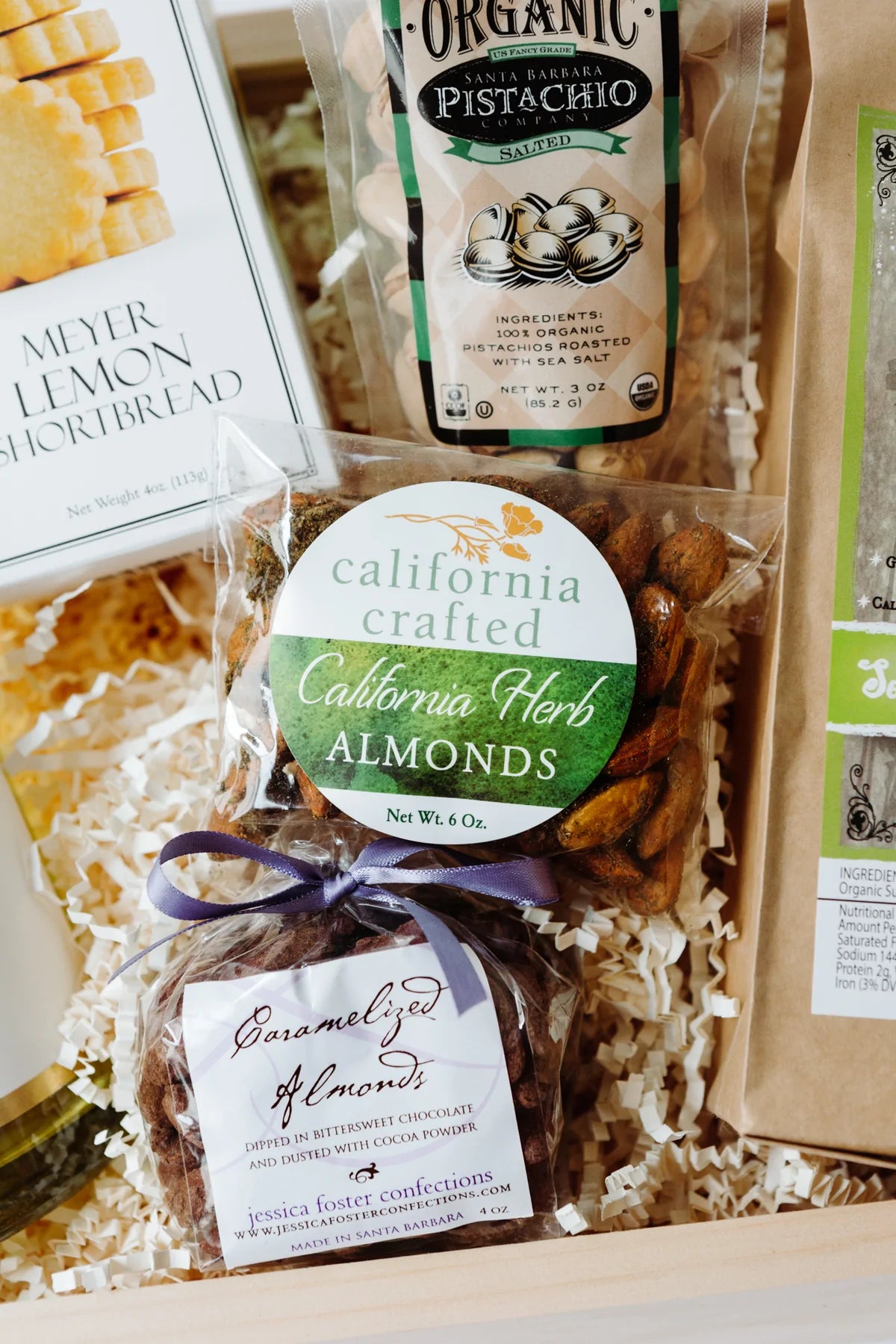 California almonds, Santa Barbara pistachios and Jessica Foster Confections caramelized almonds