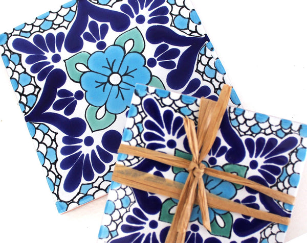 Amina Ceramic Tile Coasters  Spanish Style Tabletop – Santa Barbara Company