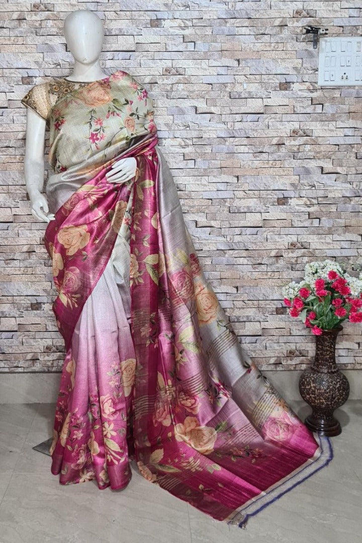 Semi Ghicha Digital Printed Sarees – Looms Legacy