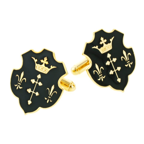 Fleur De Lis and Crown Shield Cufflinks