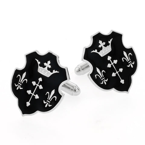 Fleur De Lis and Crown Shield Cufflinks