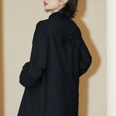 Black mid-length trench coat loose bow detachable - MEIMMEIM(メイムメイム)