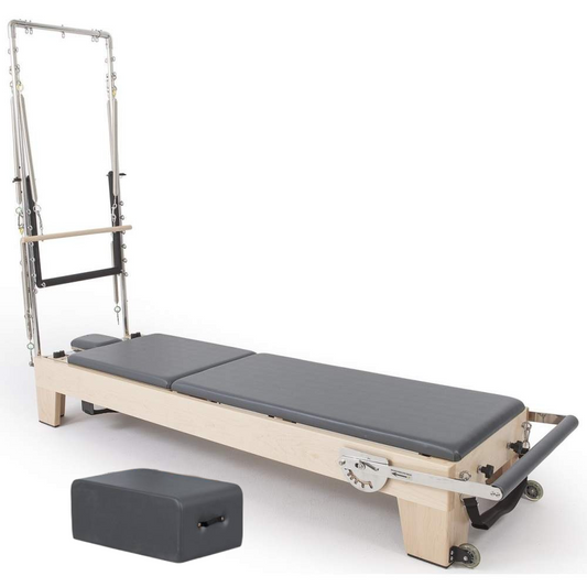 Reformer Elina Pilates de Madeira Lignum com Torre Preto + Portes