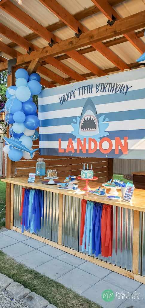 Shark Birthday Party Balloon Garland, Personalized Shark Birthday Banner