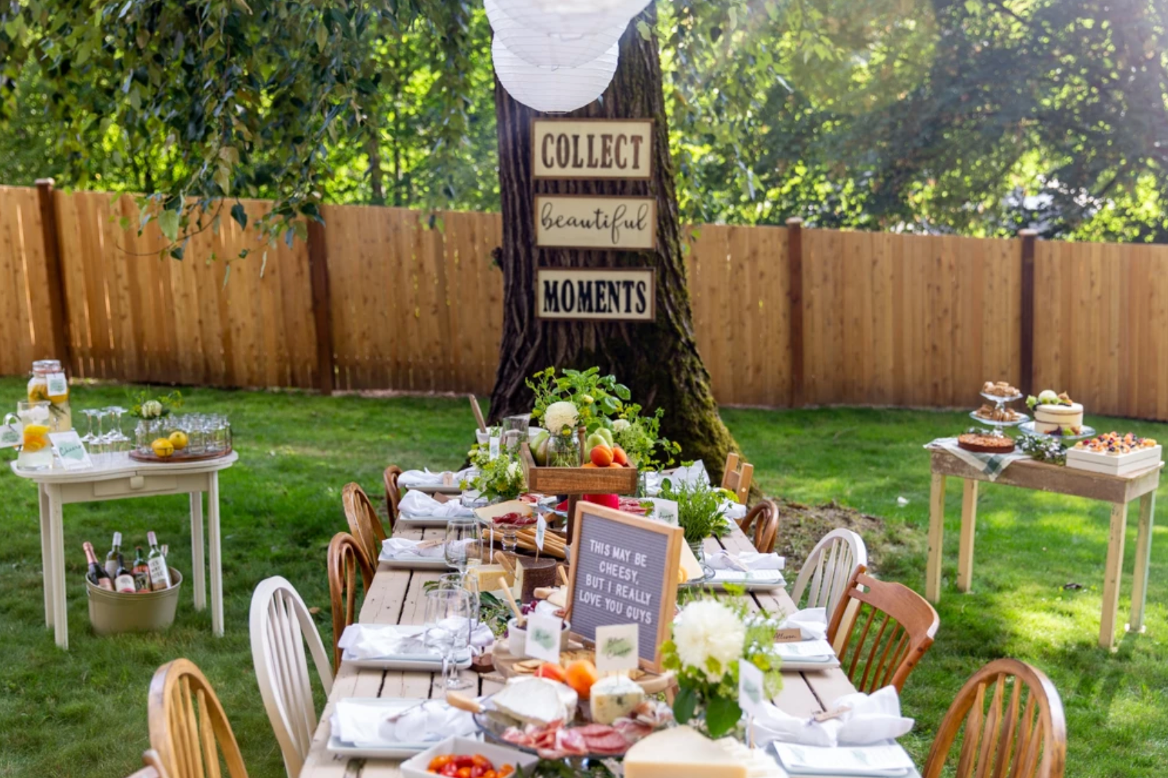 charcuterie board table runner, outdoor dinner party