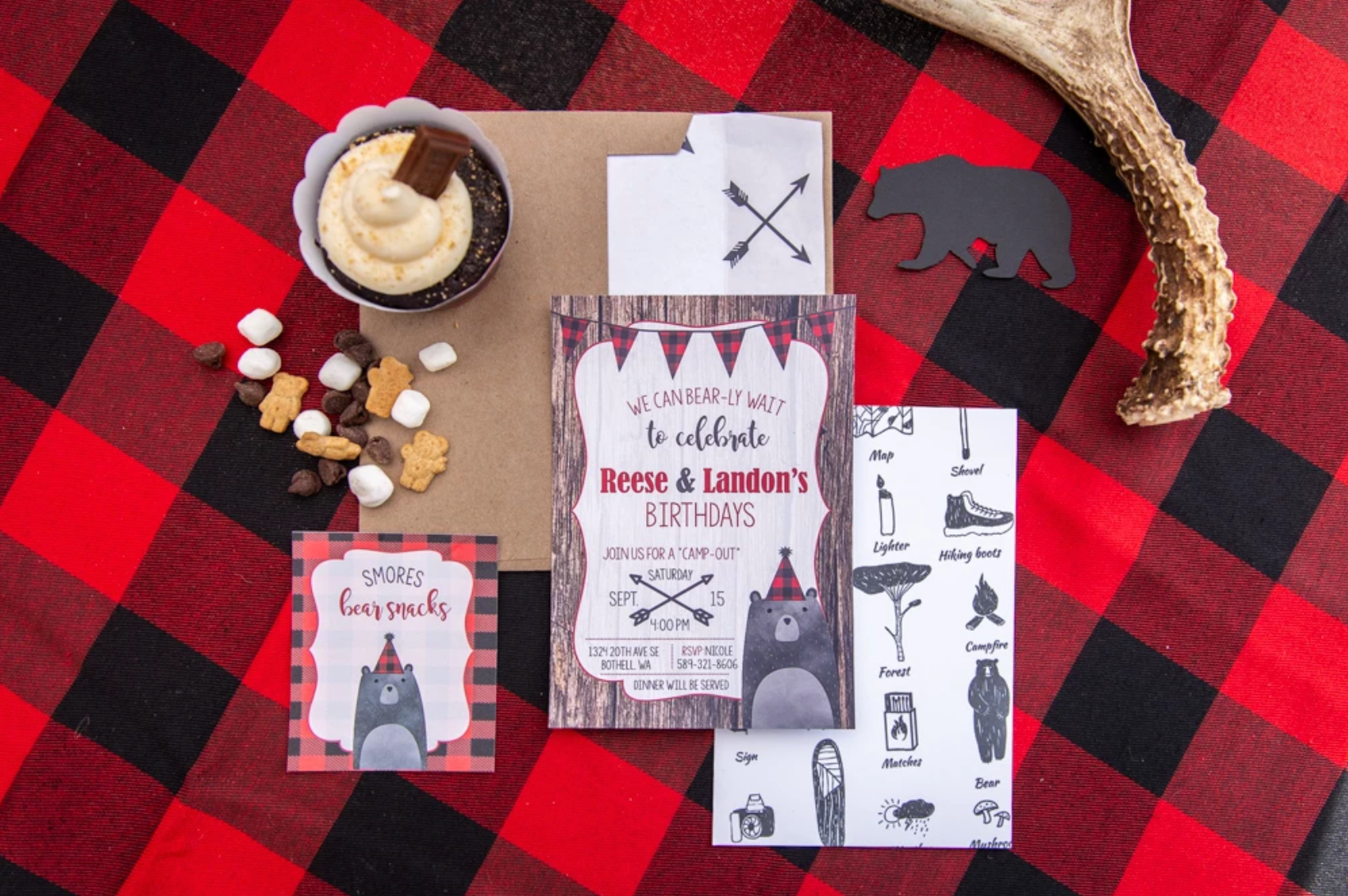 lumberjack camping birthday party invites and decorations