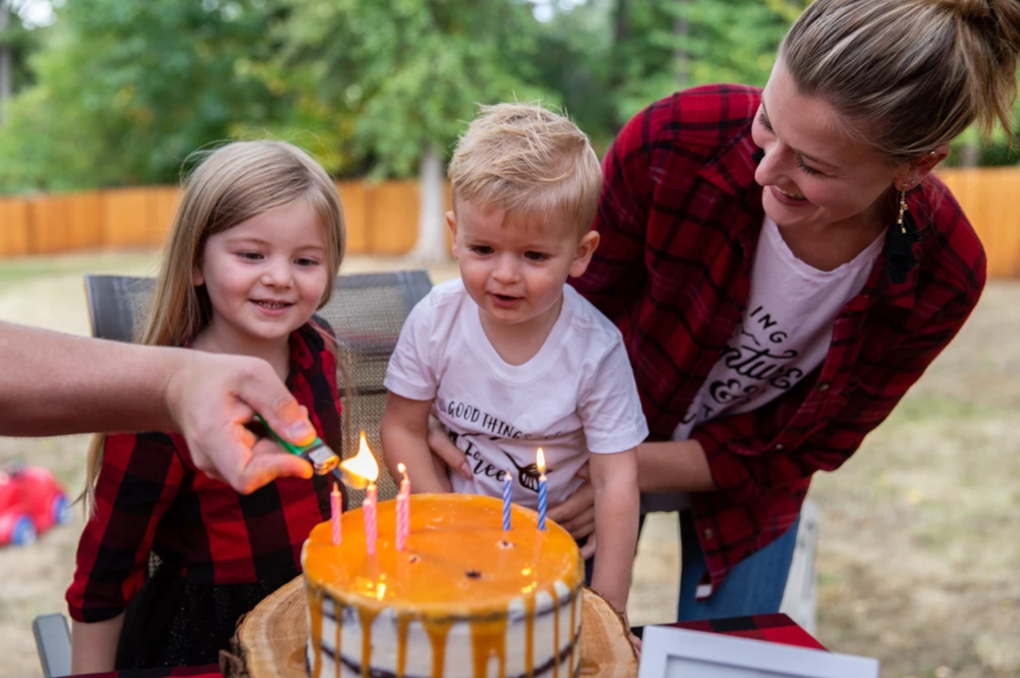 Camping Party Birthday Cake, caramel naked cake