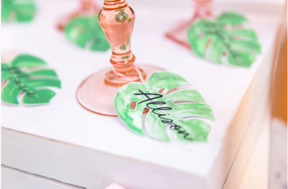 Palm leaf drink tags, tropical party cocktails