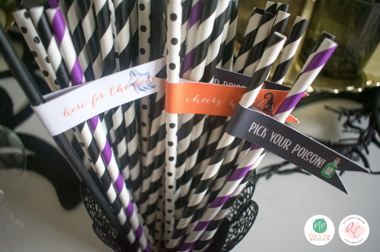 halloween straw flags, halloween paper straws, halloween bar cart