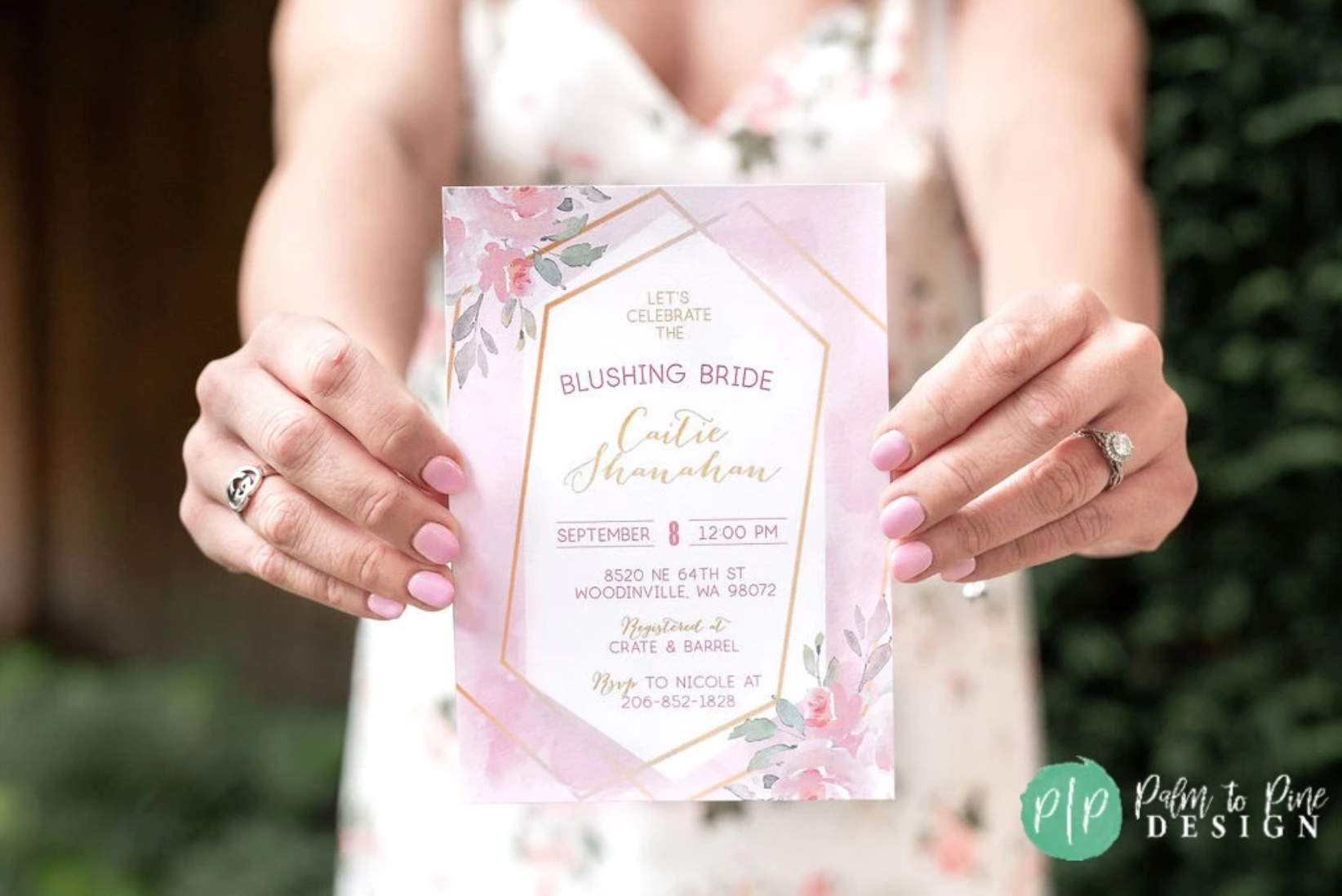 blushing bride bridal shower invitation