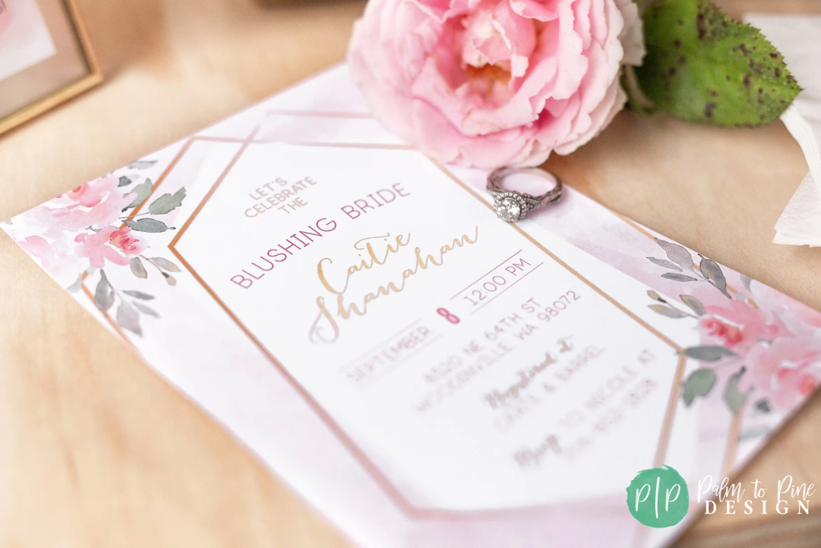 bridal shower invitation, pink floral