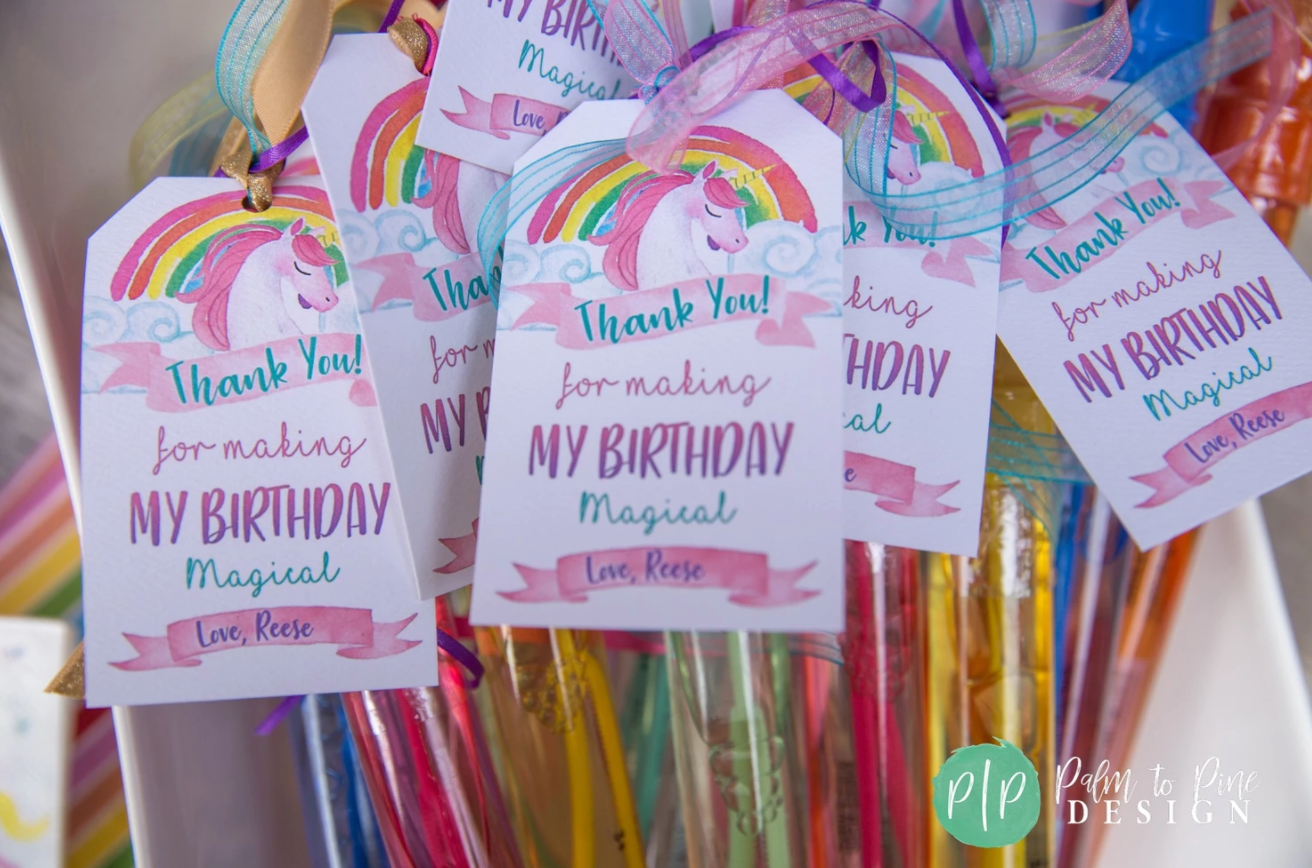 unicorn birthday bubble wand tags