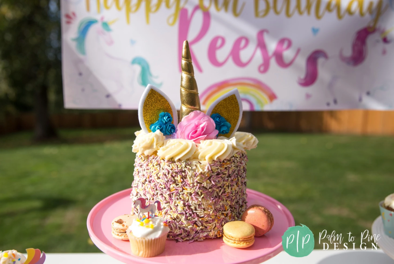 unicorn birthday cake, unicorn cake topper, unicorn sprinkle cake