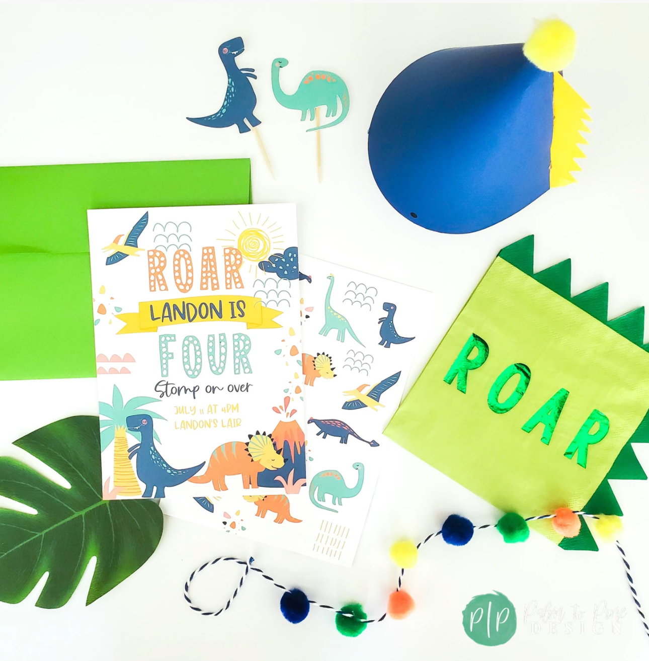 dinosaur birthday invitation, dinosaur party flatlat